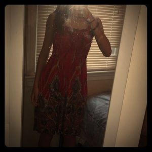 Red with designs stretchy dress